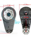 12V 550 40000RPM High Speed Motor Gearbox Upgrade Kit dimensions and details showing motor assembly for ride on toys.