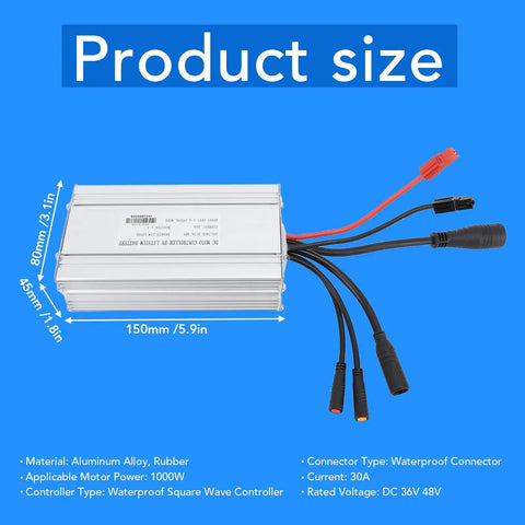 30A Brushless Motor Controller For 1000W Ebike Upgrade, Waterproof Square Wave Controller For Stable Speed, Precise Braking And Smooth Steering, Easy Install Mod Kit For Electric Bikes