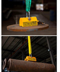 Beefy Magnetic Lifter With Release, 1320 Lbs Capacity lifting steel plate and pipe in industrial setting, N42 Neodymium Lift Magnets