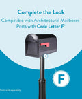 Heavy Duty Metal Post Mounted Mailbox In Black For Outside, Weatherproof Steel Construction shown compatible with letter F post