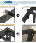 Image comparing stability features of VINGLI 12 Inch Full Size Bed Frame Heavy Duty Metal Platform with plastic buckles vs. metal plates.