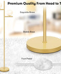 2 Globe Modern Floor Lamp With Foot Pedal Frosted Glass Shades Brass Gold Finish Tall Standing Pole Light base and foot pedal