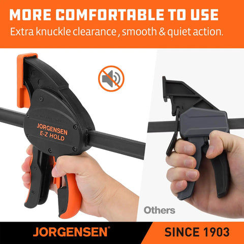 Rock Solid Heavy Duty Bar Clamps 2 Pack 12 Inch with ergonomic grip for woodworking tasks and smooth operation.