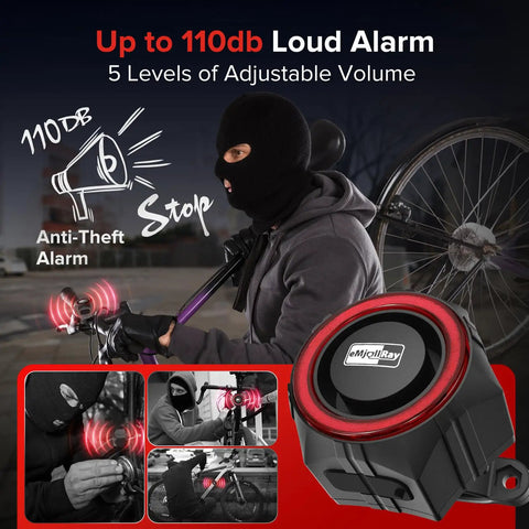 110dB Waterproof Wireless Bike Alarm With Remote Anti Theft Motion Sensor Adjustable Volume For Bicycle And E Bike Keeps Your Ride Safe From Thieves Loud Security System For Parking And Deterrence