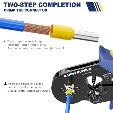 Close-up of All In One Wire Ferrule Kit With 5000 Pcs Insulated Pin Ends Pro Grade 12 Sizes From AWG22 To AWG7 Tinned Copper Terminals crimping tool.
