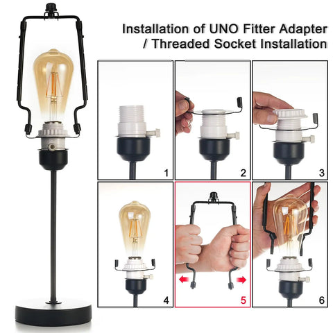 Installation guide for adjustable 7 to 10 inch lamp harp kit for standard lamp rod and E26 base, heavy duty harp with finial.