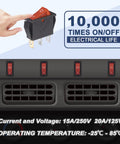 10 Piece Lighted Rocker Switch Kit On Off 3 Pin 2 Position KCD3 SPST with red indicator and voltage details displayed