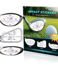 Left Handed Golf Impact Tape For All Clubs High Resolution Swing Analysis Sticker package with example stickers on clubs.