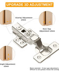 3D adjustable Half Overlay Soft Close Cabinet Hinges for Frameless Cabinets with four-hole mounting, nickel plated