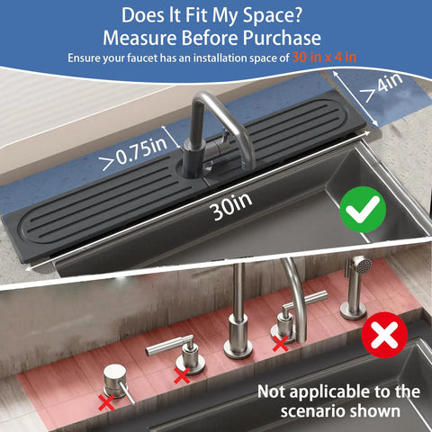 Premium Stone Faucet Mat For Kitchen Sink Heavy Duty Water Absorbing Splash Guard, measuring 30x4 inches, fitting demonstration.