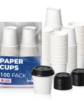 100 Pack 4 Oz Disposable Coffee Cups With Lids For Travel And Office Leak Proof To Go Paper Cups For Hot Or Cold Beverages