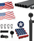 20 Ft Aluminum Flag Pole Kit With Black Ball Topper And 3x5 Embroidered US Flag For Outdoor Yard Garden Home And Commercial Use Tangle Free Flagpole Weatherproof Aluminum And Easy Assembly