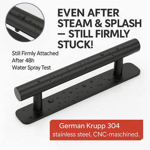 Two Pack Peel And Stick Adhesive Door Handles With Stainless Steel Construction And 3M VHB Adhesive No Drill Stick On Pulls, black