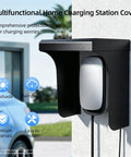 Heavy Duty Galvanized Steel EV Charger Rain Canopy Weatherproof Sun Shade protecting a charging station mounted on a wall.
