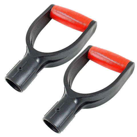 2 Pack Red D Grip Shovel Handles For 1-1/4 Inch Shovels, Plastic Replacement Grips With 32mm Inner Diameter, Easy Screw-On Install