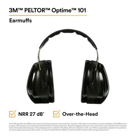 Peltor Optime 101 Over The Head Earmuffs Hearing Protection NRR 27 dB Green Heavy Duty Built For Busy Job Sites And Airports No Sweat Noise Blocking With Cushioned Headband And Adjustable Fit