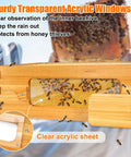 10 Frame Medium Beehive Box For Langstroth Hives With Beeswax Coated Wood Panels Includes Frames And Beeswaxed Foundations Unassembled Construction And Clear Plexiglass Observation Windows For Easy View.
