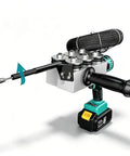 Heavy Duty 21V Electric Cable Puller Equipped With A High Torque Brushless Motor And Dual Lithium Batteries For No Sweat Wire Stringing, showcasing the tool's rotating handle and battery.