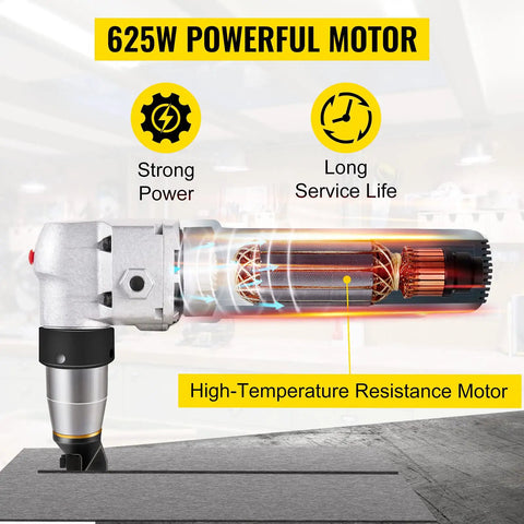 Cutaway view of Electric Metal Nibbler 625W Cutter with 1000 RPM High Speed Rotor showing internal motor components