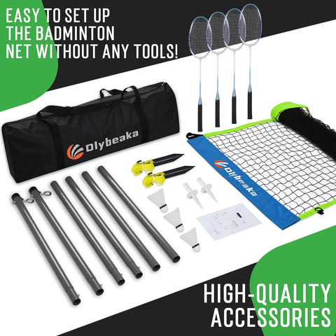 Outdoor Badminton Net Set For Backyard And Beach Play With A Dope 20 Foot Long 3 Foot High Anti Sag Net Four Aluminum Rackets Three Shuttlecocks Carry Bag Easy Setup And Portable Family Fun Kit