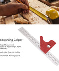 Premium Adjustable Woodworking Caliper And Straight Ruler With No Sweat Grip For Fast Angle Reading And Crisp Layout Or Bevel Marking On All Your Weekend Shop Projects on wooden surface.