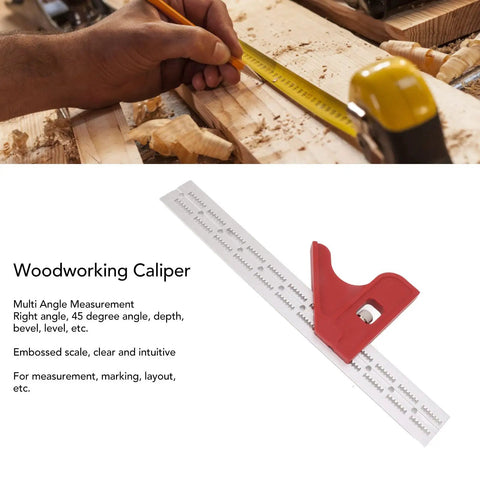 Premium Adjustable Woodworking Caliper And Straight Ruler With No Sweat Grip For Fast Angle Reading And Crisp Layout Or Bevel Marking On All Your Weekend Shop Projects on wooden surface.