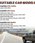Image showing suitable car models for Heavy Duty Premium Power Steering Gearbox For 88 Through 00 Chevy GMC C1500 K1500.