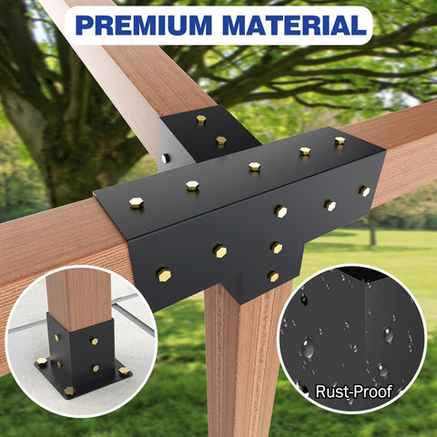 Beefed Up Heavy Duty 4 Way Slanted Roof Pergola Bracket Set 15 Degree Wall Mount Kit Powder Coated 4x4 Inch Brackets