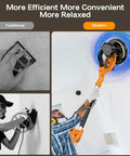 Heavy Duty Electric Drywall Sander With Vacuum Dust Collector For Popcorn Ceiling Removal And Smooth Wall Finishing No Dust Hassle Job Site Must Have, shown in use for ceiling work.