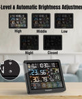 Smart Wi Fi Weather Station With App Control And 8 Inch Display Indoor Outdoor Thermometer showing brightness levels