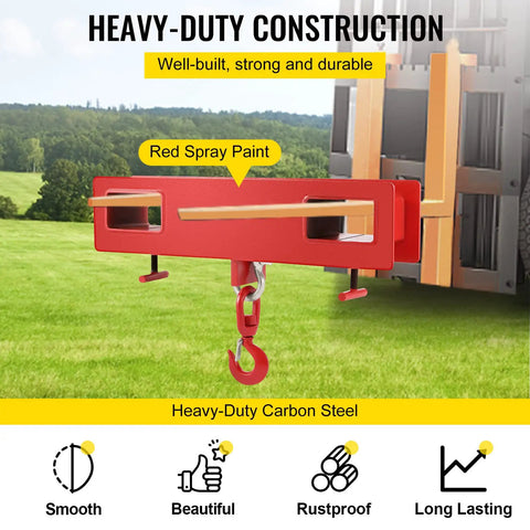 Red Forklift Lifting Hook 4400 LB Capacity Heavy Duty Hoist With Swivel Hook Two Large T Screws Forklift Lifting Attachment For Mobile Crane Use Durable Carbon Steel Powder Coated, red steel fork hook
