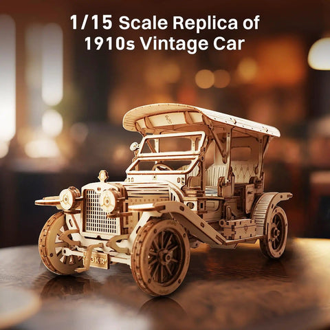 3D Wooden Puzzle Car Kit For Adults And Teens One To Fifteen Scale Vintage 1910s Classic Car Model To Build At Home 298 Pieces Wood Craft Hobby Gift With Realistic Details And Collectible Finish For Car Lovers