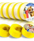 Extra Wide Three Quarter Inch Gas Tape, 390 Inch Long, Four Mil PTFE Thread Sealant For Gas Lines, yellow rolls with labels