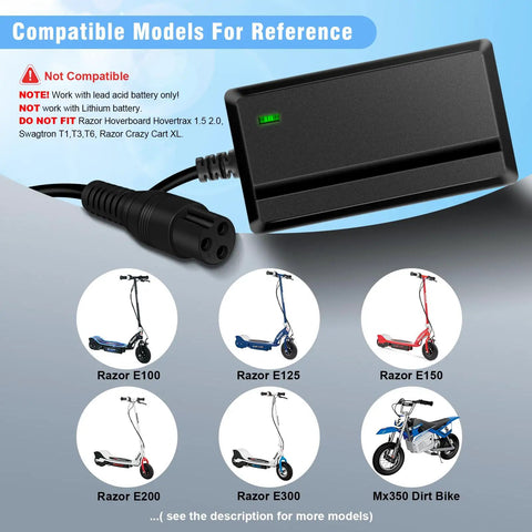 Universal 24V 1.5A Replacement Charger For Electric Scooters And Mini Bikes Fits MX350 E100 E125 E150 E175 E200 E200S E300 E300S E500 Pocket Mod Sport Mod Dirt Quad Go Kart And More