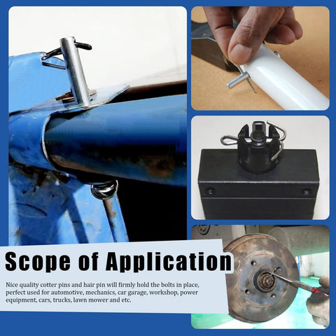 51-Piece Clevis Pins Set With 18 Sizes Flat Head Single Hole Zinc White Link Hinge Pins used in various applications.