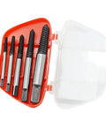 5 Piece Damaged Nut And Bolt Extractor Set With Hardened High Carbon Steel And Anti Corrosion Finish Includes Case Reverse Spiral Tapered Coarse Bits No Fuss For Removing Stripped Nuts And Broken Screws Like A Pro in open red plastic case