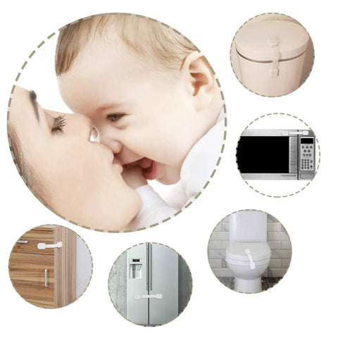 Tot Smart Baby Proofing Cabinet Locks And Tough As Nails Child Safety Drawer Latches on fridge and bathroom, showcasing safety uses.