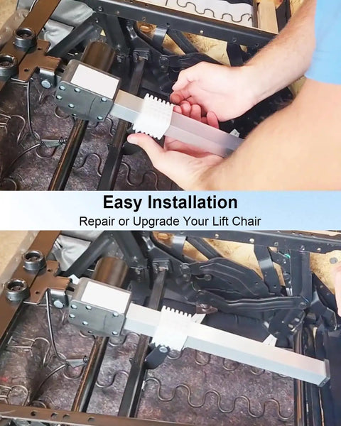 KDPT007-334 Linear Actuator For Power Recliner Lift Chair Motor Replacement being installed in chair frame for easy upgrade.