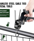 Stainless Steel Cable Tie Gun With 200 Heavy Duty 304 Stainless Zip Ties tightening cable on fence for outdoor use