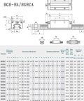 Technical diagram of HGH-HA/HGHCA models for HGH20 CNC Square Linear Guide Rail Kit, showing dimensions and specifications.