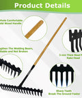 Heavy Duty Dual Mode Garden Rake With 60 Inch Wooden Handle And 17-Tine Bow Rake, product details with wood handle and steel head