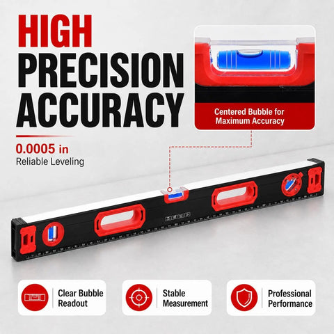 Professional Level Set, 3 Piece Aluminum Spirit Level Kit With 40",60",80" showing high precision accuracy and clear bubble. 