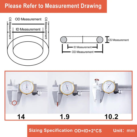 Silicone O Ring Kit With Metric Sizes 70 Shore A Hardness For Extreme Temperature Sealing From Minus 22F To 392F Measurement Diagram