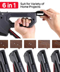 6 in 1 Heavy Duty Staple Gun and Brad Nailer Kit shown with different staples and nails, ideal for upholstery and carpentry projects