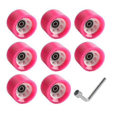 Eight Piece Roller Skate Wheel Set With 58x32mm And 58x39mm PU For A Smooth Ride, Fast Spin Bearings, Fits Double Row Skates And Quad Boards, Indoor Outdoor Use, 82A 95A Hardness, Wrench Included