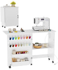 Totally Legit Folding Sewing Table With Quick Charge Port And Smooth Rolling Base Space Saving Craft Desk with threads and storage.