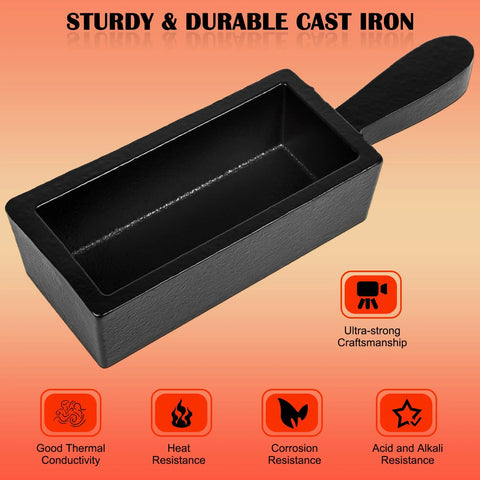 Cast iron loaf ingot mold with handle, black, for melting metals