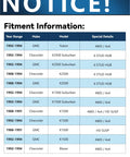 Fitment information chart for Beefed-Up 6 Lug Front Wheel Bearing Hubs For Chevy GMC K1500 K2500 Suburban Blazer Yukon