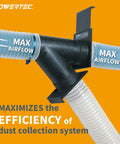 Deadnuts Tight Heavy Duty 4 Inch Blast Gate Valve For Professional Workshop Dust Collection Systems Featuring Smooth Sliding Control And Quick Change Threaded Hose Connectors connected to flexible hoses for optimal airflow in dust collection.
