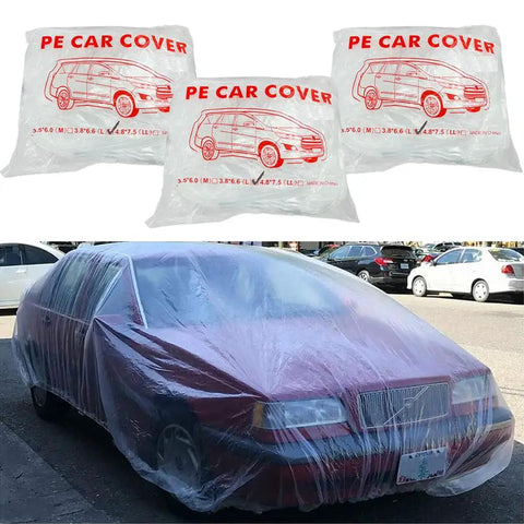 Clear Disposable Car Cover Keepin It Dry Fits Any Car Up To 12.4 Ft By 21.6 Ft With Elastic Hems 3 Pack Protects Against Rain Dirt Dust